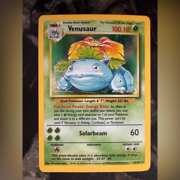 1990’s vintage holo base set Venasaur Pokémon card 15/102 - Picture 6 of 9